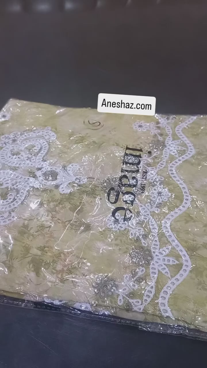 Image printkari unstitch shirt- Dhani greenish