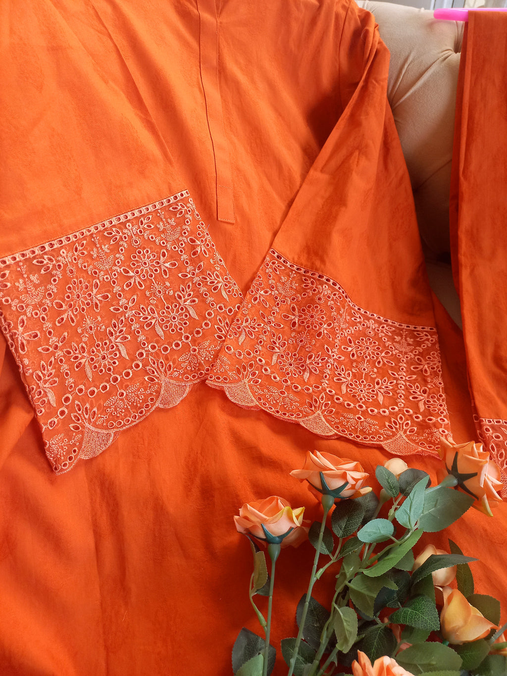 Stitched 2PC Summer Suit – Rusty Orange Elegance