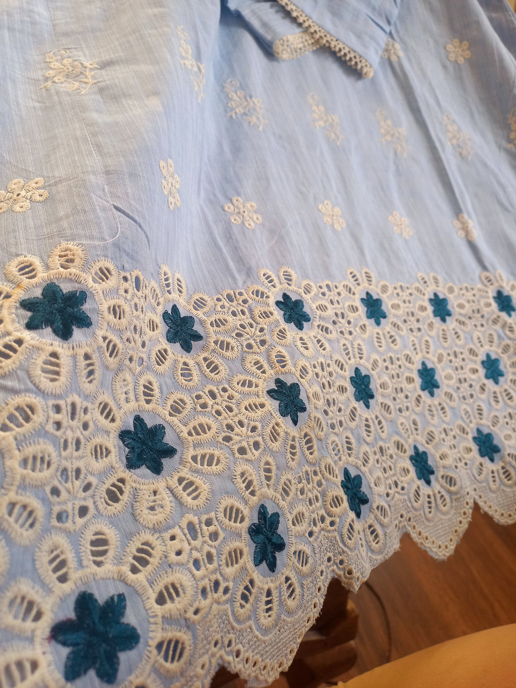 Stitched 2PC Summer Suit – Icy Blue Elegance