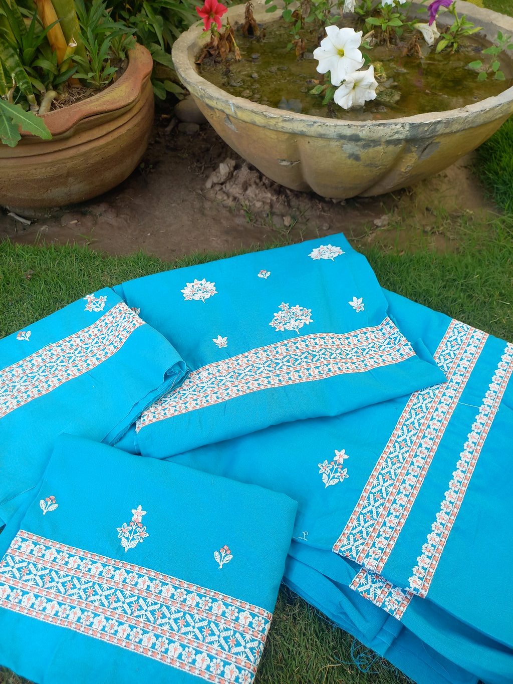 Ferozi Embroidered Shirt with 4-Side Embroidered Dupatta – Summer Collection