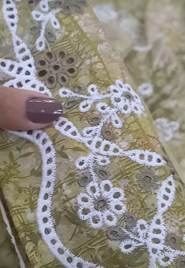 Image printkari unstitch shirt- Dhani greenish