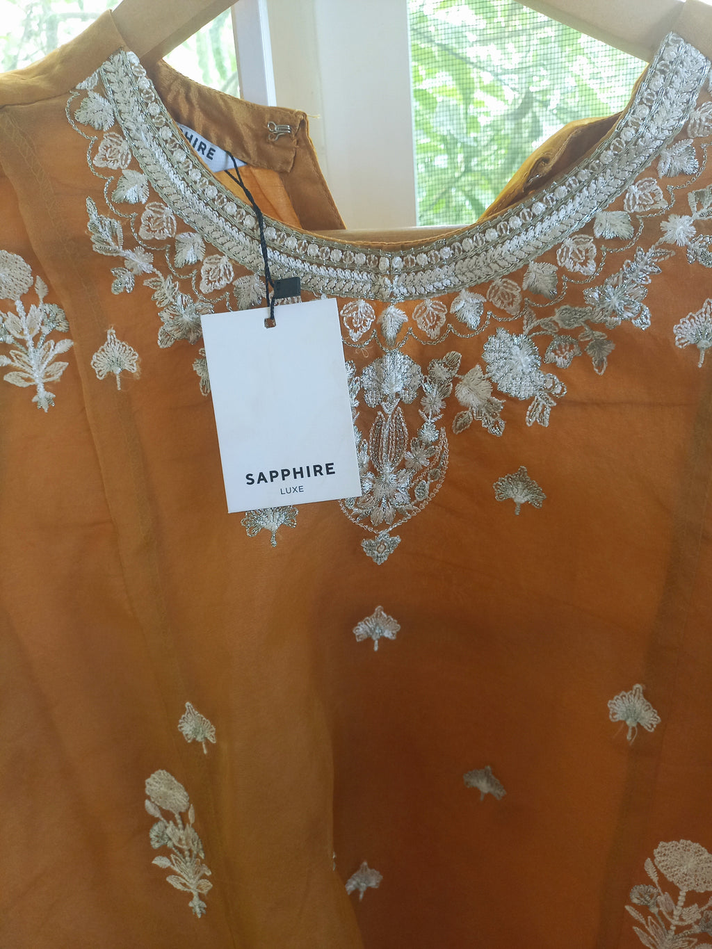 Luxury Stitched Organza Shirt – Mustard Elegance
