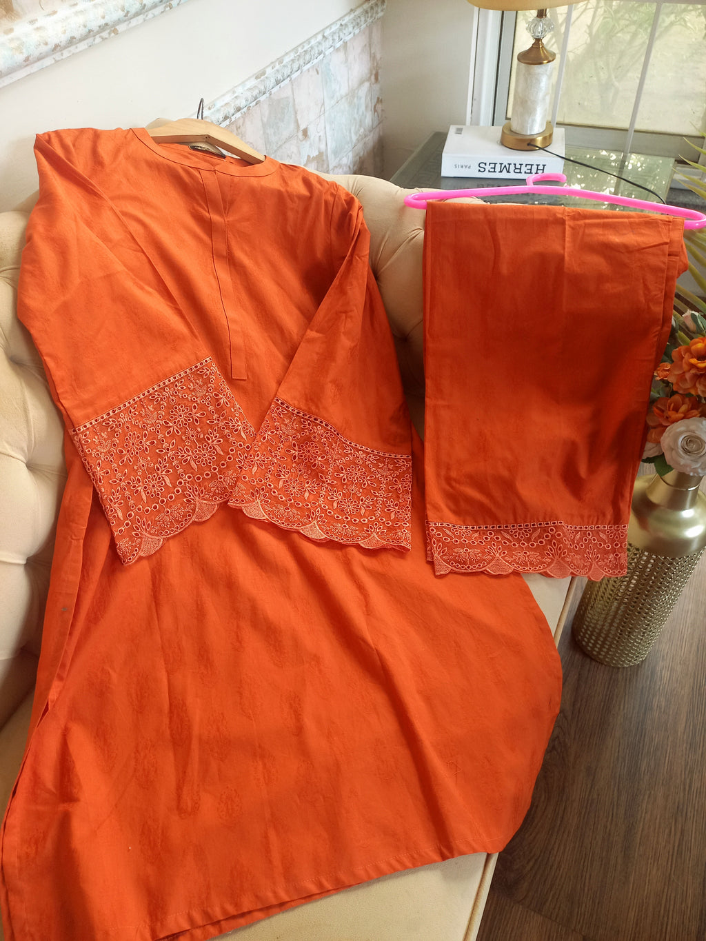 Stitched 2PC Summer Suit – Rusty Orange Elegance