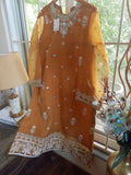 Luxury Stitched Organza Shirt – Mustard Elegance