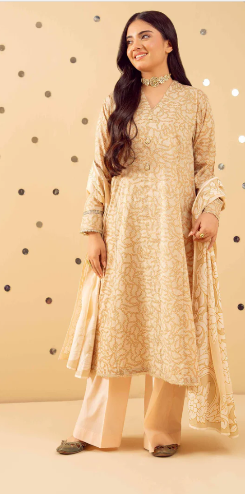 Noor-e-Beige – 3PC Printed Elegance Suit